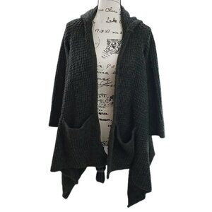 Neiman Marcus Cardigan Sweater Knit Tattered Hooded Winter Open Front XS